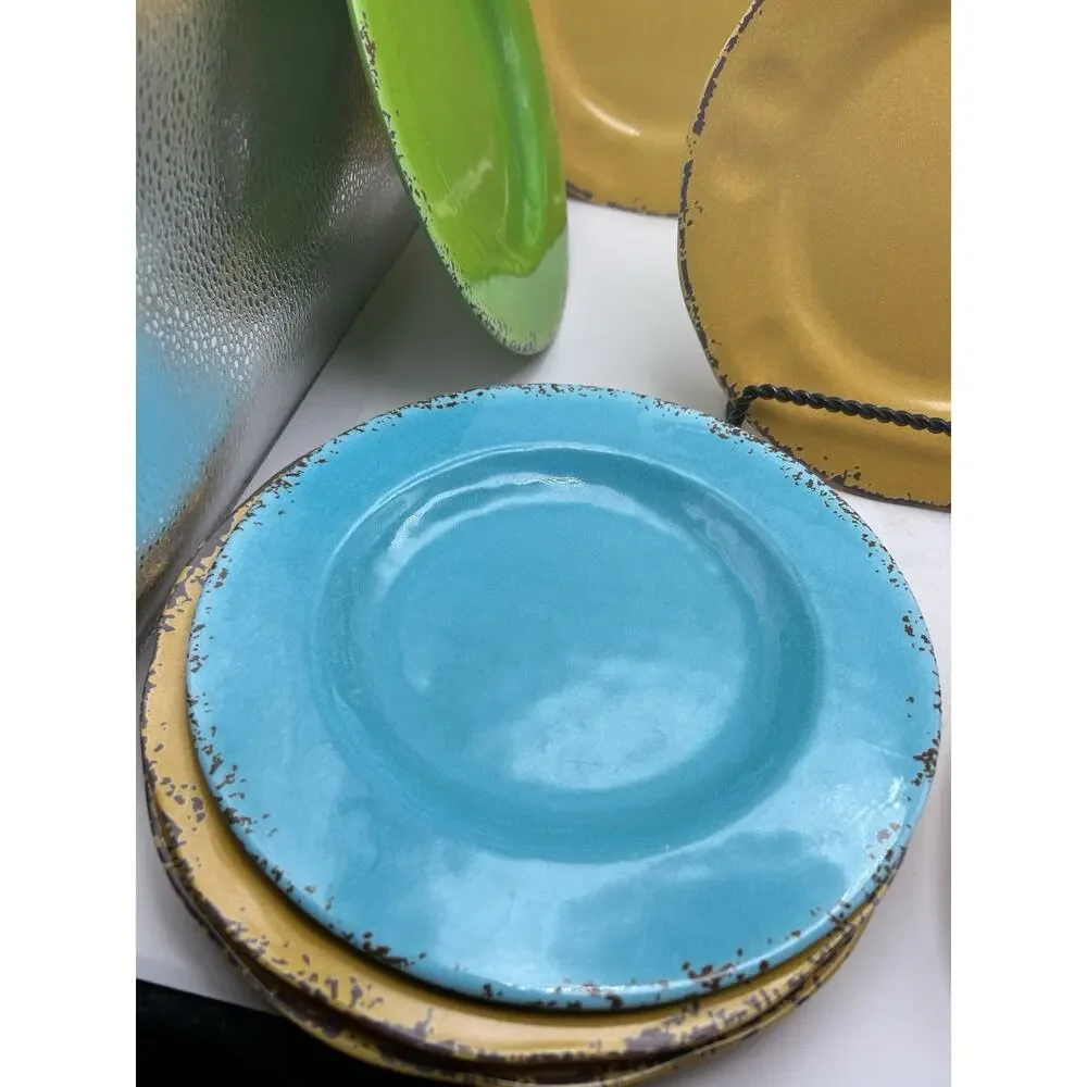 Pier 1 Carmelo Beautiful Colors Melamine Rustic 8.5” Plates Set of 10.